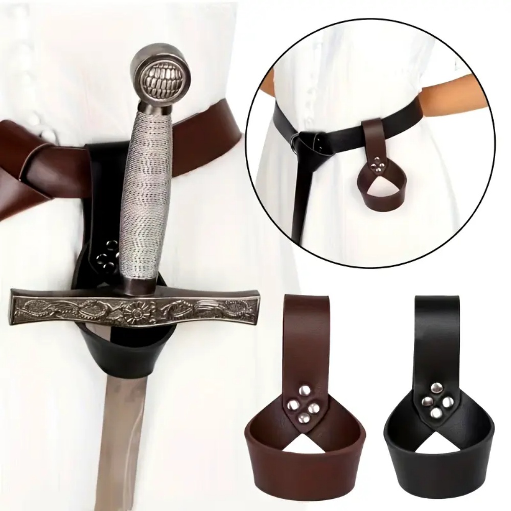 Cosplay Prop Dagger - Mittelalterliche Ritterschärpe aus PU-Leder, Rapier-Ring, Schwerthalter,